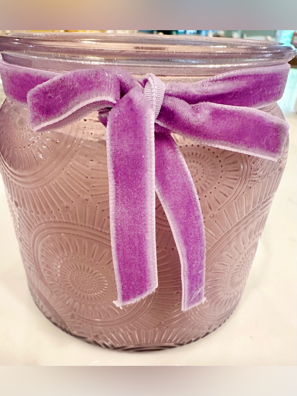 Plush Velvet Ribbon Bath Candle - Lavender
